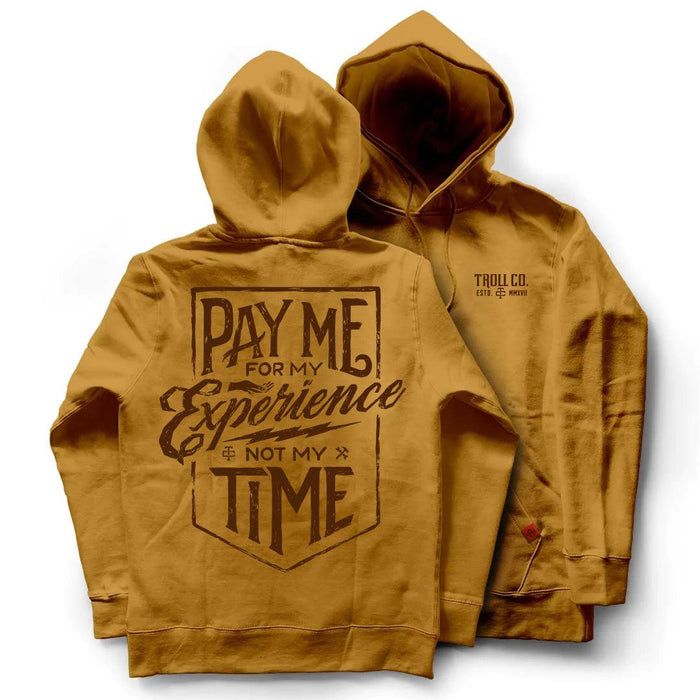 Troll Co. Pay Me pullover hoodie in saddle brown