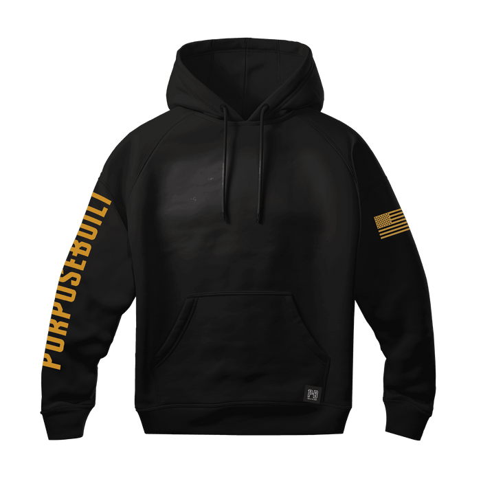 Purpose-Built logo pullover hoodie in black and tan