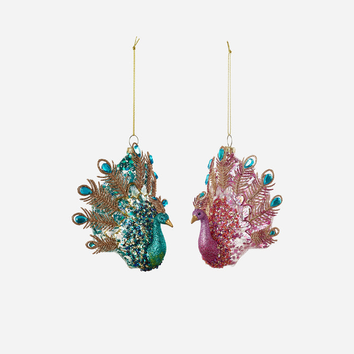 Peacock Ornament, Set of 2 Assorted