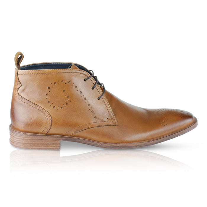 Pembroke Brogue Leather Desert Boots - Tan