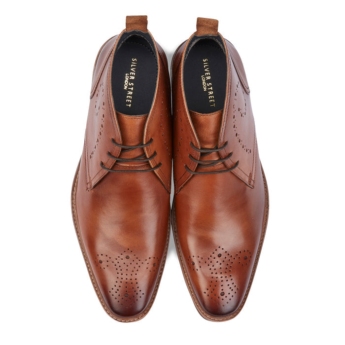 Pembroke Brogue Leather Desert Boots - Tan