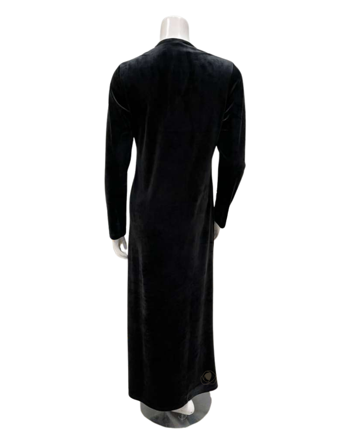 Pen-ky Black Velour Topstitch Button Down Nightgown