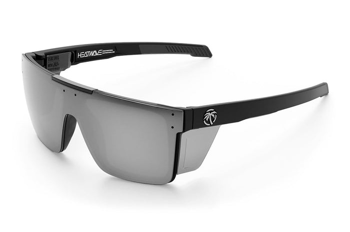 Heat Wave Visual Performance Quatro ANSI Z87+ safety sunglasses in matte black with silver lens and side shields