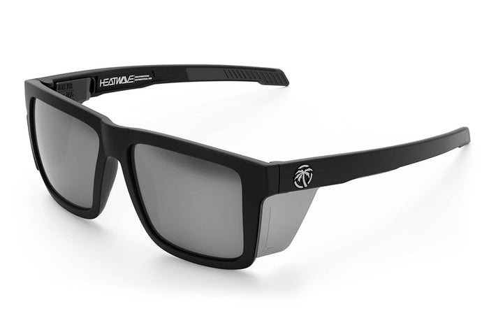 Heat Wave Visual Performance XL Vise ANSI Z87+ safety sunglasses in matte black with polarized silver lens and side shields