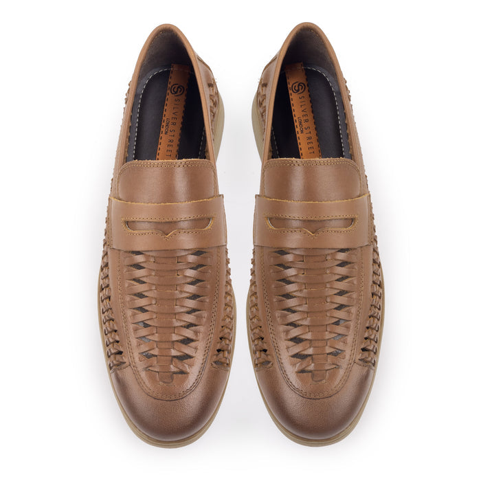Perth Leather Woven Loafers - Brown