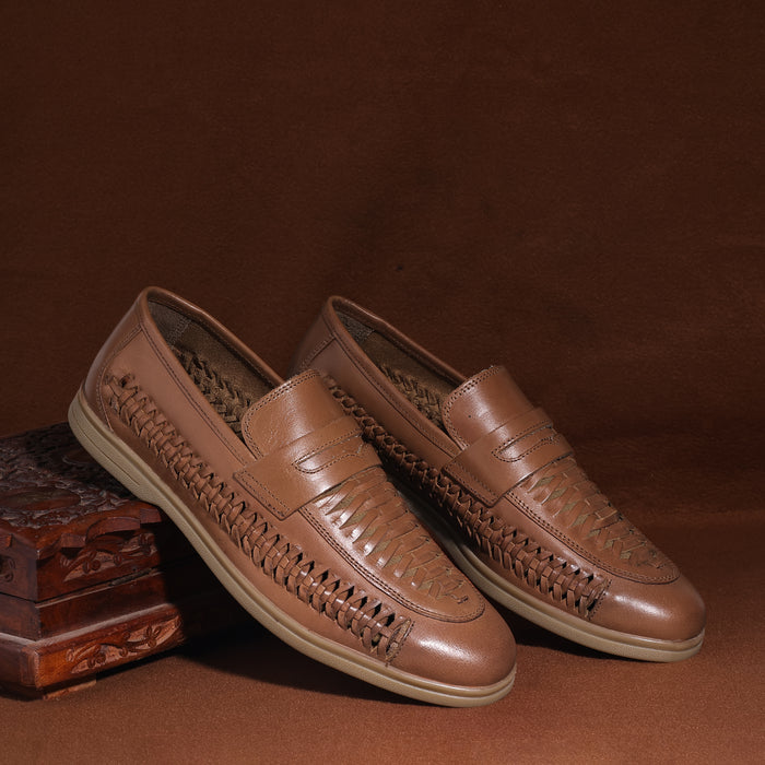 Perth Leather Woven Loafers - Brown