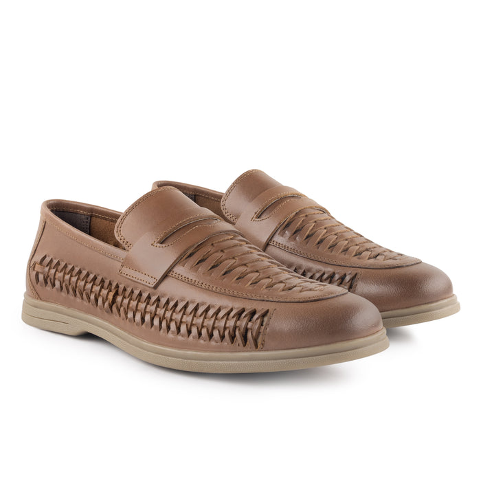Perth Leather Woven Loafers - Brown