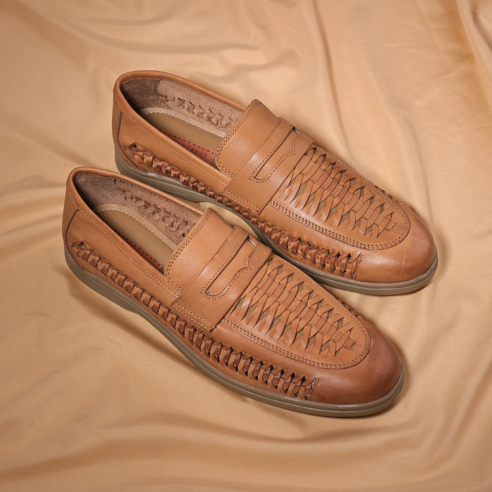 Perth Leather Woven Loafers - Tan