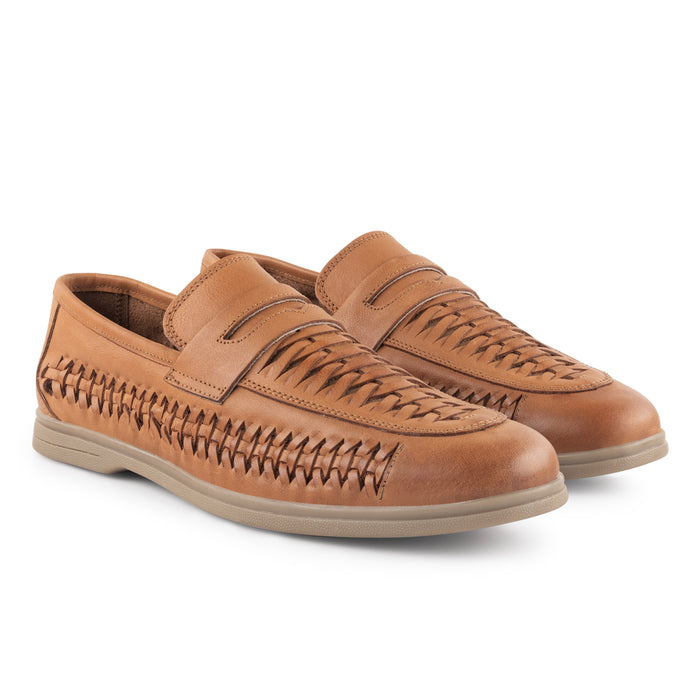 Perth Leather Woven Loafers - Tan