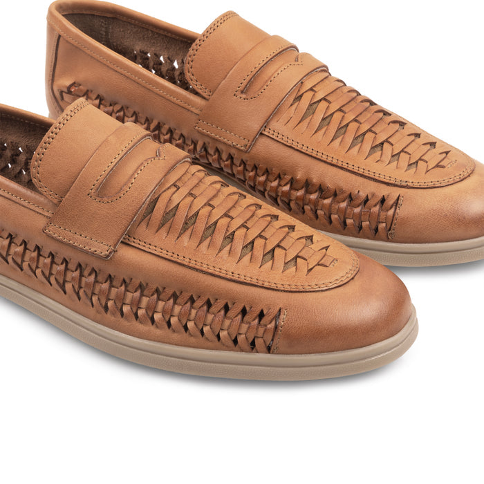 Perth Leather Woven Loafers - Tan