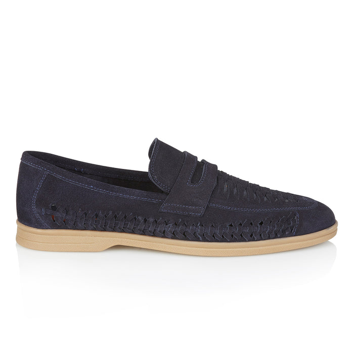 Perth Suede Leather Woven Loafers - Navy