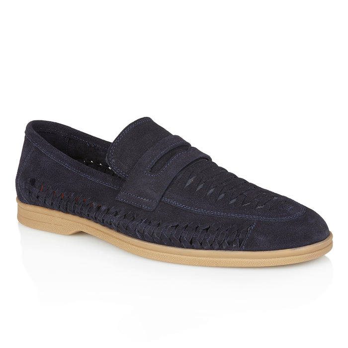 Perth Suede Leather Woven Loafers - Navy