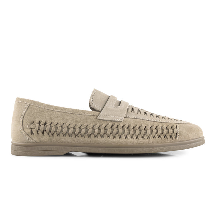 Perth Suede Leather Woven Loafers - Sand