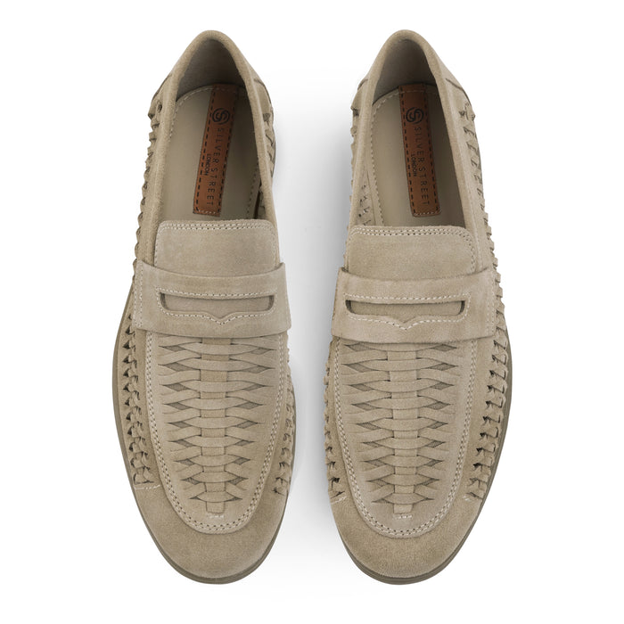Perth Suede Leather Woven Loafers - Sand