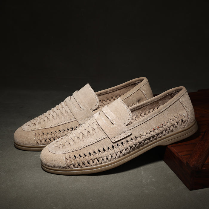 Perth Suede Leather Woven Loafers - Sand