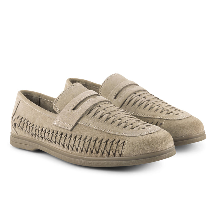 Perth Suede Leather Woven Loafers - Sand