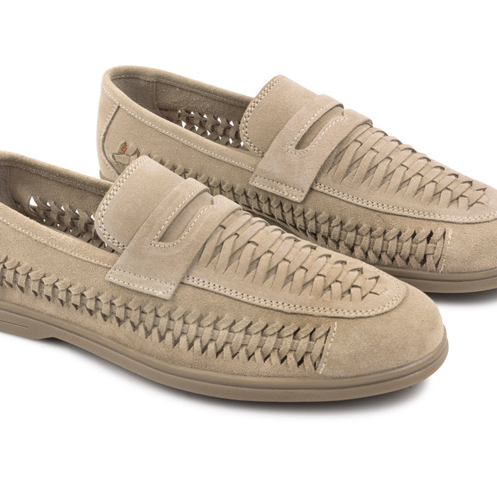 Perth Suede Leather Woven Loafers - Sand