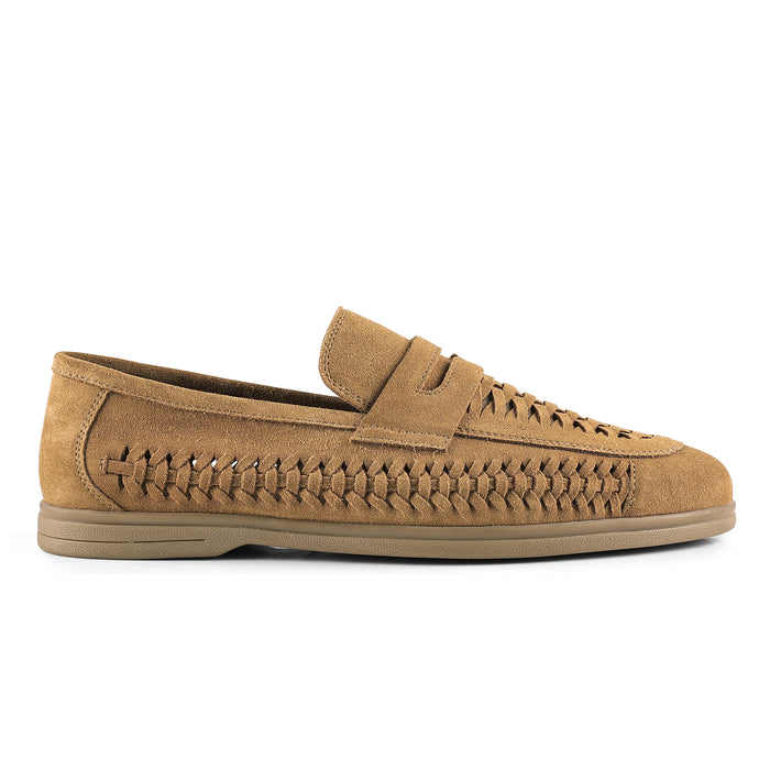 Perth Suede Leather Woven Loafers - Tan
