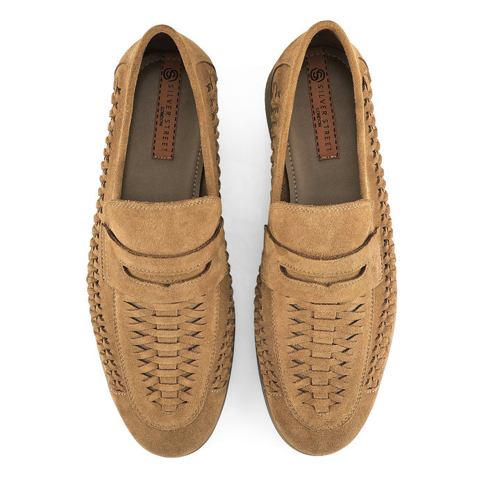 Perth Suede Leather Woven Loafers - Tan