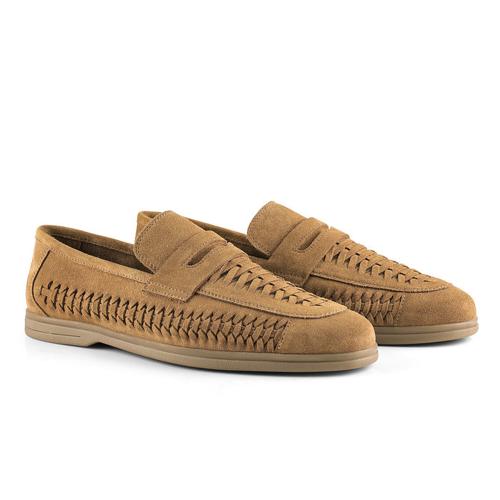 Perth Suede Leather Woven Loafers - Tan