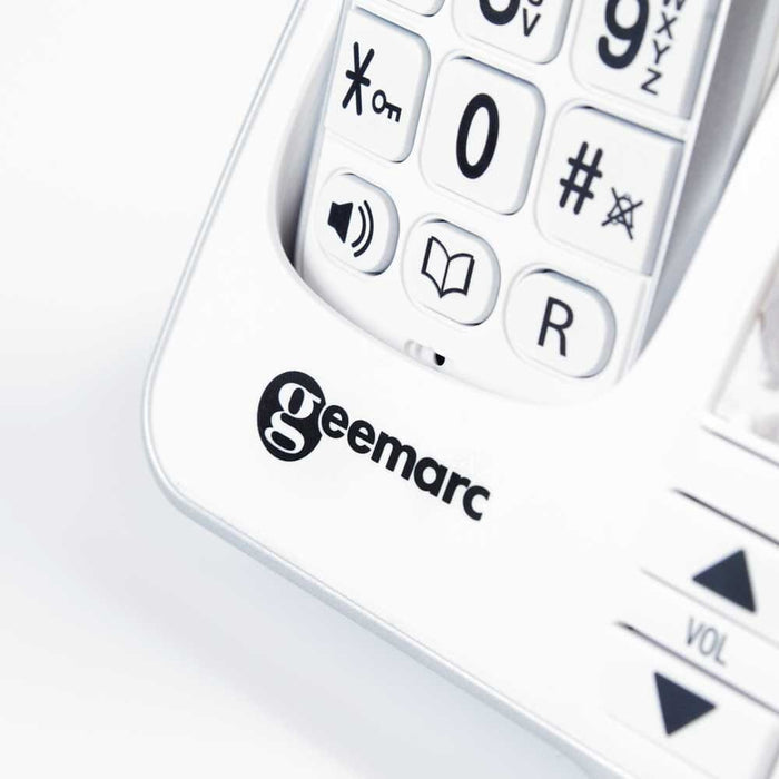 Back view of PhotoDECT Big Button Cordless Photophone, showing the SOS button or charging port.