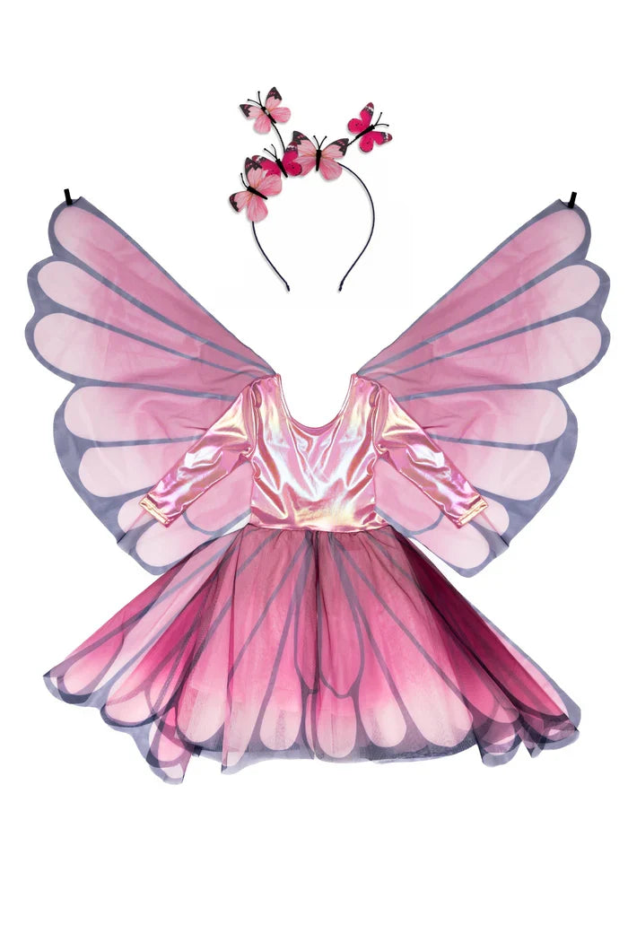 Pink Butterfly Twirl Dress w/ Wings & Headband