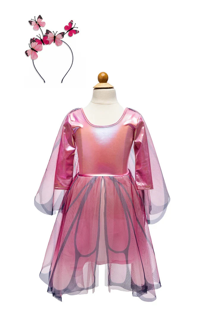 Pink Butterfly Twirl Dress w/ Wings & Headband