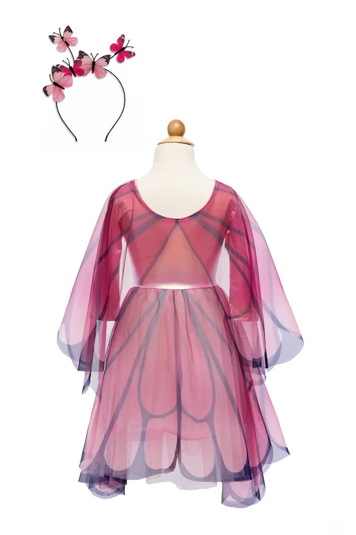 Pink Butterfly Twirl Dress w/ Wings & Headband