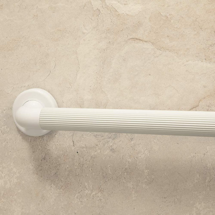 Close-up of a wall mounting plate on Plastic Fluted Grab Rail-915mm 36 grab rail showing screw holes for secure installation.