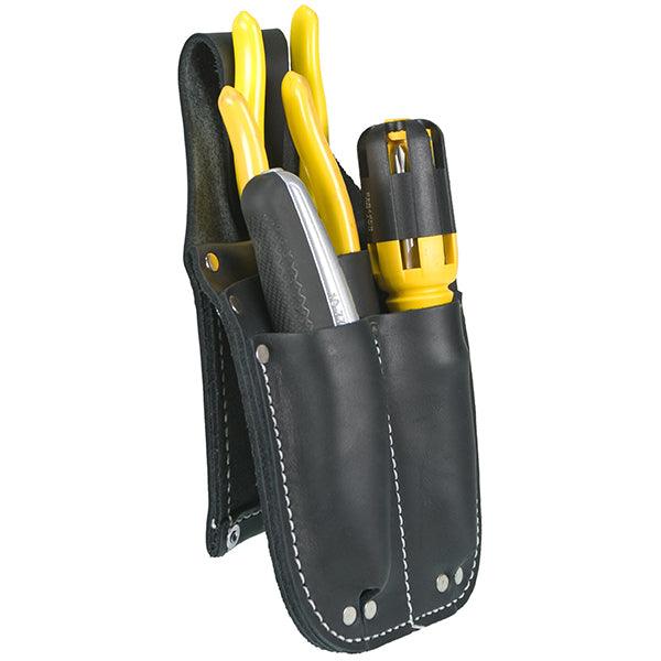 Left front view of the Occidental Leather Pocket Caddy tool pouch in black leather