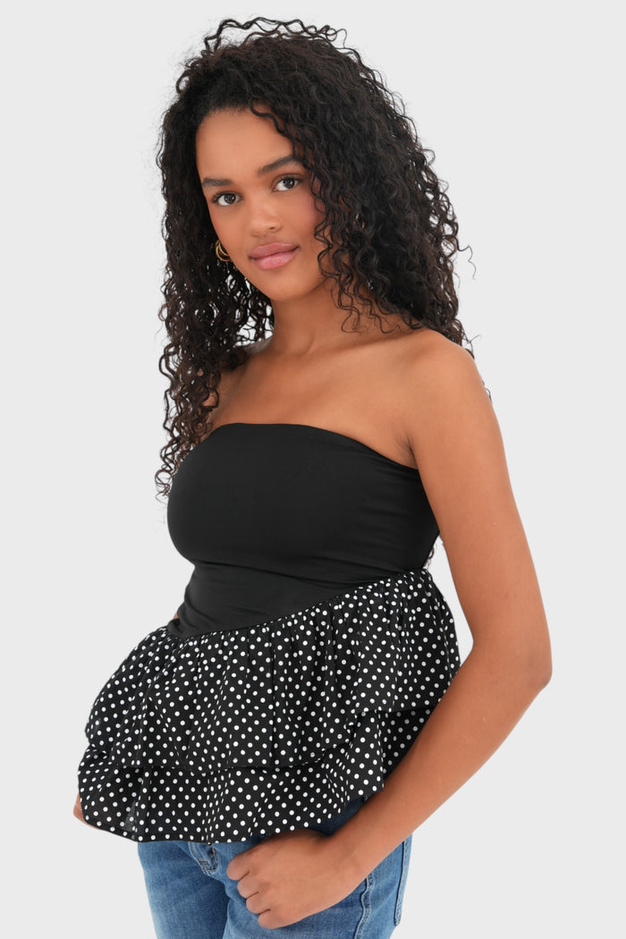 "Polkadot" top black