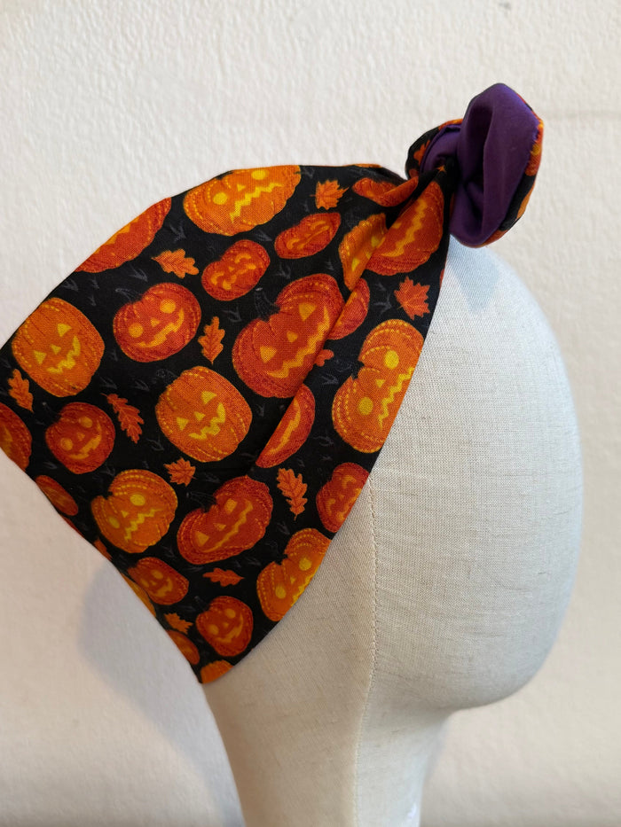 Pumpkin Print Headscarf (self tie) Purple Lining
