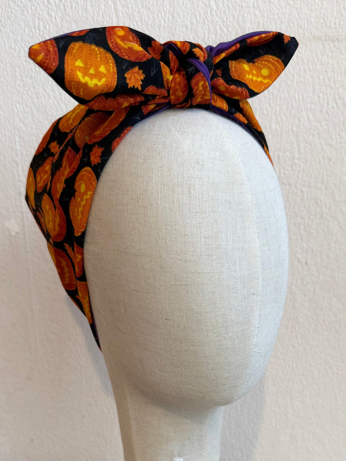 Pumpkin Print Headscarf (self tie) Purple Lining