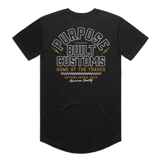 Purpose-Built Customs drop tail crew neck t-shirt in black, big and tall sizing