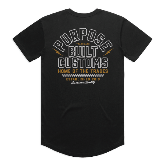 Purpose-Built Customs drop tail crew neck t-shirt in black, big and tall sizing