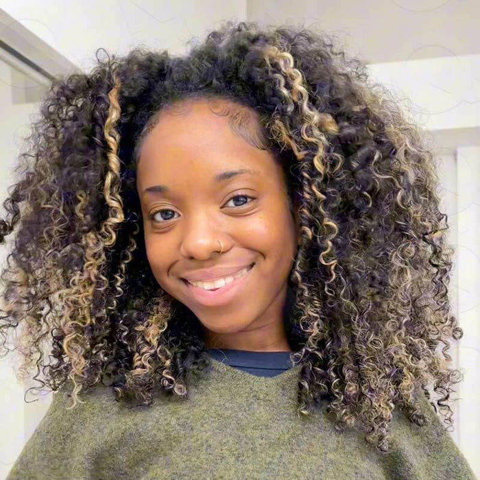 qvr kinky curly glueless wigs with highlight #1b/27/613 for black women