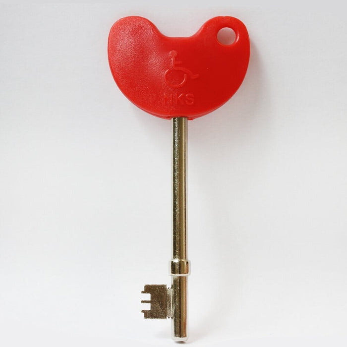Close-up of a feature of RADAR National Key Scheme Key With Easy Turn Red Handle.