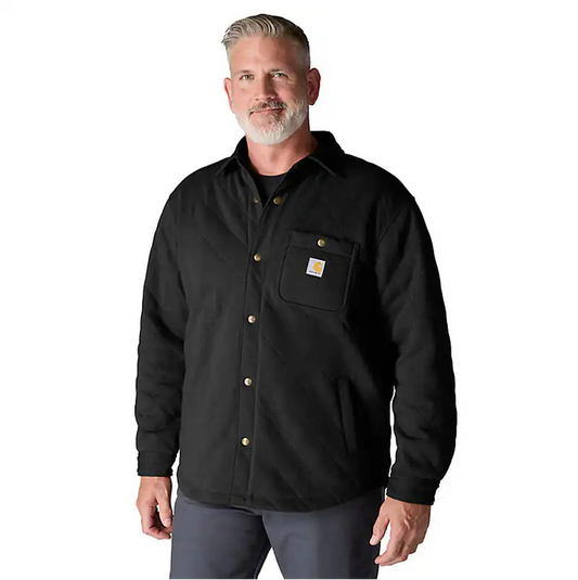 Carhartt Rain Defender loose fit heavyweight quilted snap front shirt jacket in black
