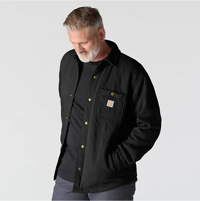 Carhartt Rain Defender quilted snap front shirt jacket in black, alternate product view