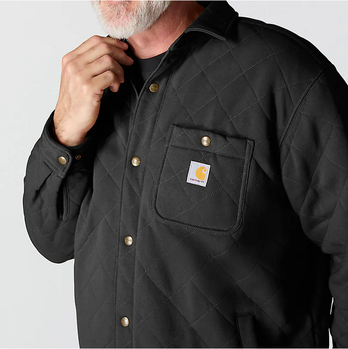 Carhartt Rain Defender quilted snap front shirt jacket in black, additional product view