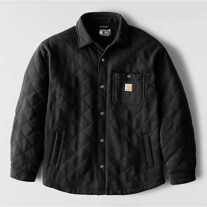 Rain Defender® Loose Fit Heavyweight Quilted Snap Front Shirt Jac - Black