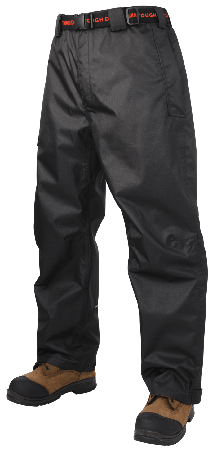 Tough Duck black rain waist pant, full length front view of the garment