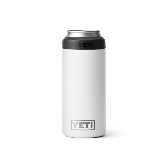 YETI Rambler Colster Slim 12 oz insulated can cooler in white, front view