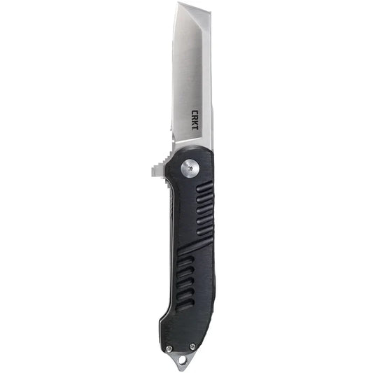 A CRAFT folding pocket knife with a satin-finished stainless steel blade and a textured black handle, shown open against a solid white background.