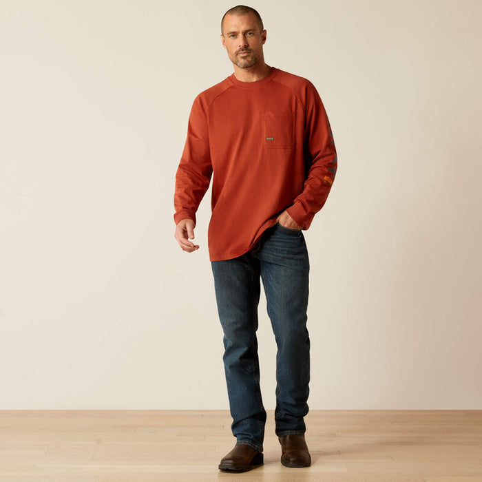 Ariat Rebar Cotton Strong graphic long sleeve tee in burnt henna, full length view