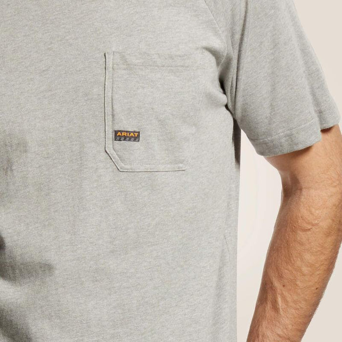 Ariat Rebar Cotton Strong work tee in grey, detail product view of the shirt fabric