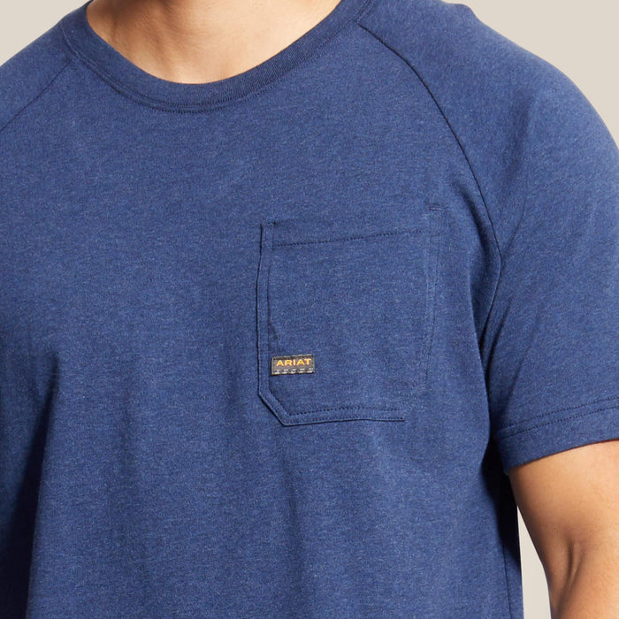 Ariat Rebar Cotton Strong short sleeve work tee in navy heather, detail product view