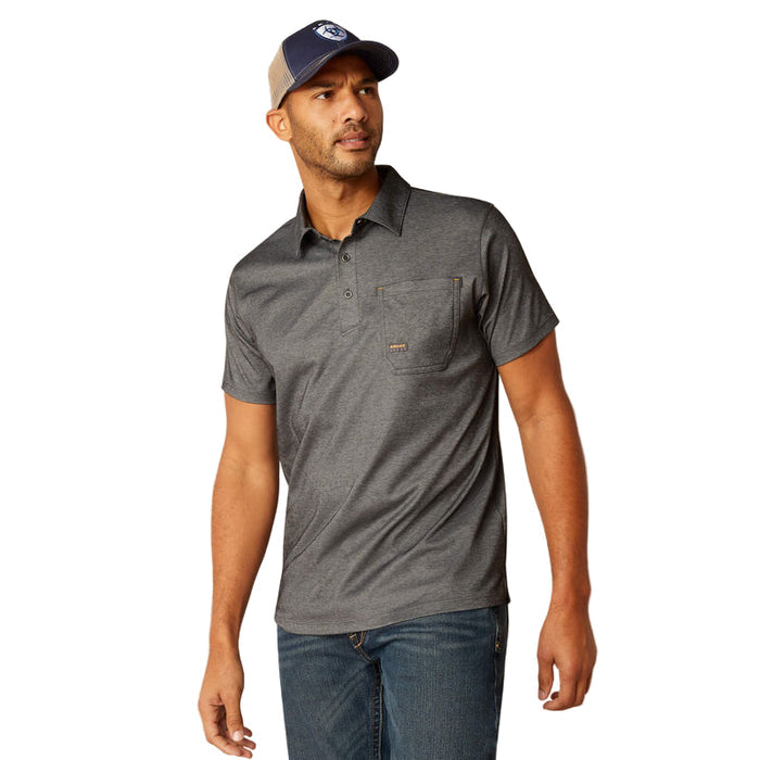 Ariat Rebar Foreman work polo in charcoal with sun protection, big and tall sizes available