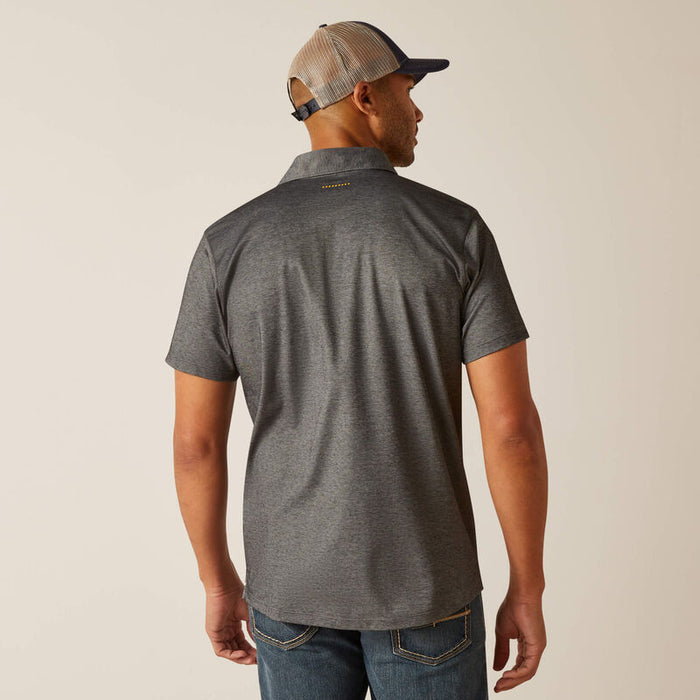 Back view of the Ariat Rebar Foreman short sleeve work polo in charcoal, rear of garment