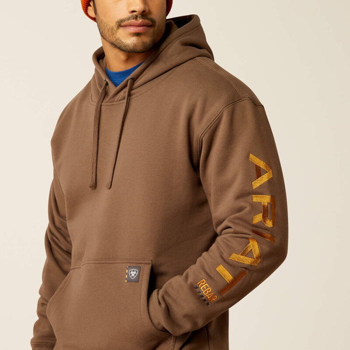 Ariat Rebar graphic hoodie in chocolate chip with golden brown print